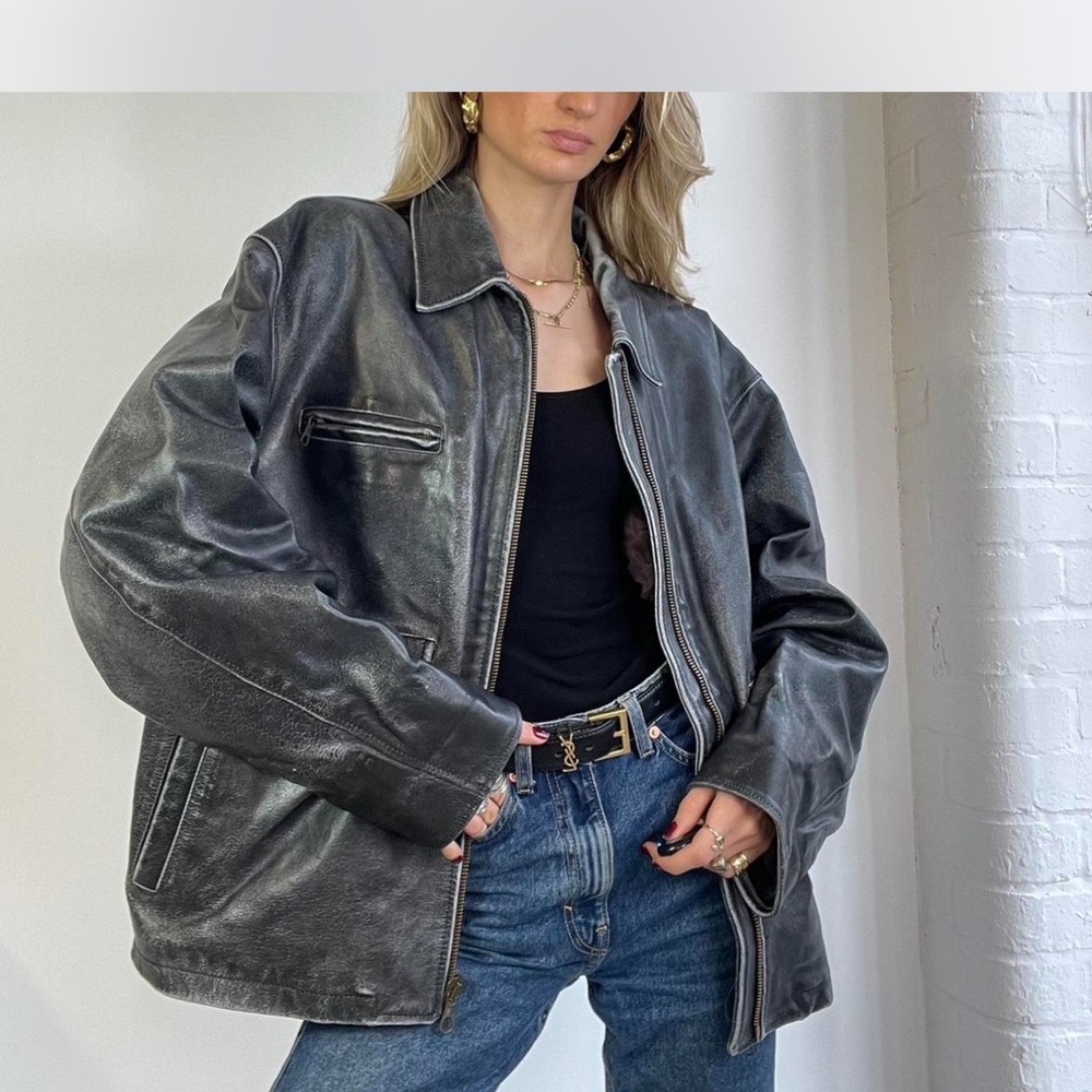 Unisex Black Vintage Leather Jacket